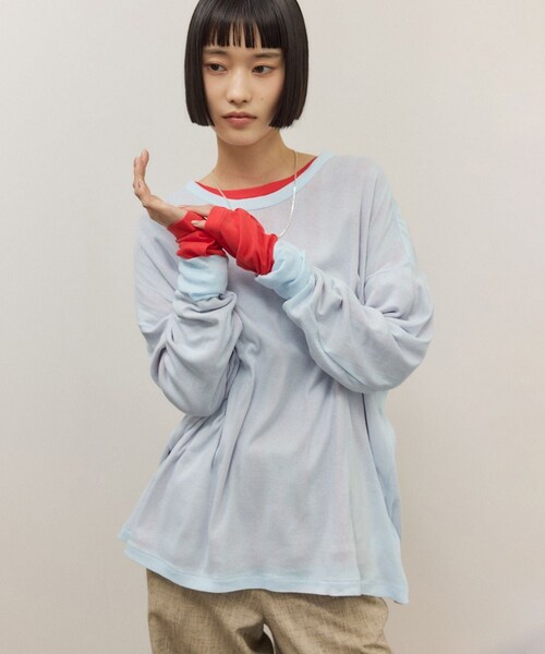 ADAM ET ROPE'（アダムエロペ）の「【Miller for ADAM ET ROPE'】別注 L/S SHEER TEE（2PACK）（Tシャツ/カットソー・レディース・ホワイト/レッド・F）」の17枚目の写真