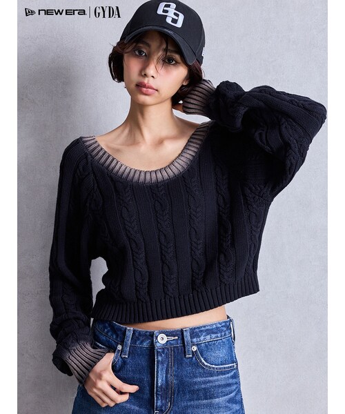 GYDA(ジェイダ)の「オフショルブリーチニットトップス(ニット/セーター・レディース・レッド/ネイビー/ブラック・F)」の12枚目の写真