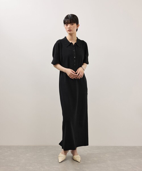 ADAM ET ROPE'(アダムエロペ)の「【WEB限定】ラウンドスリーブポロニットワンピース(ワンピース・レディース・ブラック/チャコール・F)」の5枚目の写真