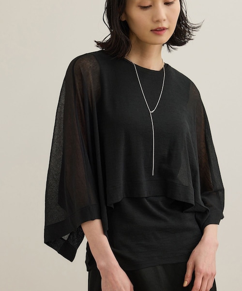 ROPE'（ロペ）の「【洗える】シアーフライスケープセットプルオーバー（Tシャツ/カットソー・レディース・ブラック/ホワイト/ブルー・F）」の2枚目の写真