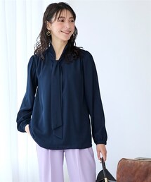 nissen | 大きいサイズ ボウタイブラウス（吸汗速乾裏地付）(シャツ/ブラウス)