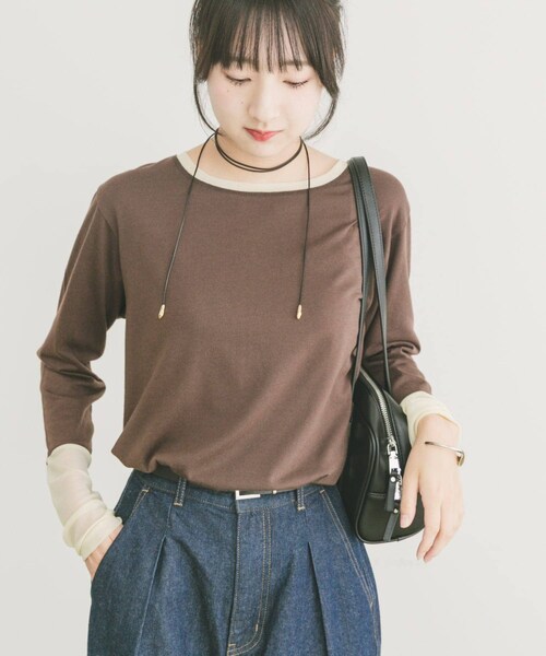 ITEMS URBANRESEARCH（アイテムズ アーバンリサーチ）の「ソデチュールロングスリーブカットソー（Tシャツ/カットソー・レディース・BRN/OFF/BORDER・FREE）」の11枚目の写真