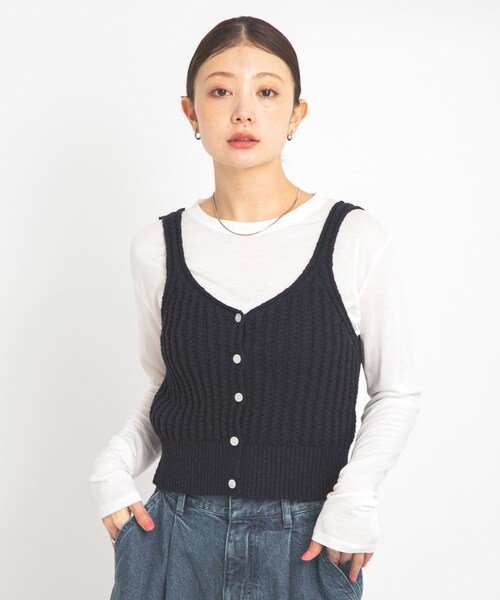URBAN RESEARCH Sonny Label（アーバンリサーチサニーレーベル）の「2WAY透かし編みニットビスチェ（キャミソール・レディース・ネイビー/アイボリー/ピンク・FREE）」の18枚目の写真