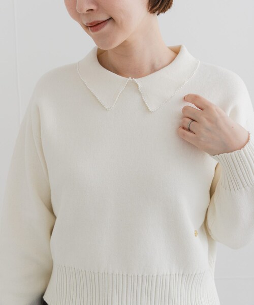 URBAN RESEARCH ROSSO（アーバンリサーチロッソ）の「F by ROSSO　コットンカシミヤ衿パールニット（ニット/セーター・レディース・OFF WHITE/GRAY/NAVY・Free）」の5枚目の写真