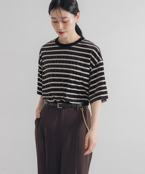 URBAN RESEARCH（アーバンリサーチ）の「ベロアボーダーカットソー（Tシャツ/カットソー・レディース・BEIGE/DARK BROWN・FREE）」の8枚目の写真