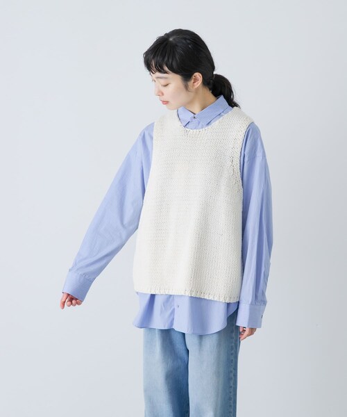 かぐれ（カグレ）の「コットンローゲージニットベスト（ベスト・レディース・IVORY/BLACK・Free）」の19枚目の写真
