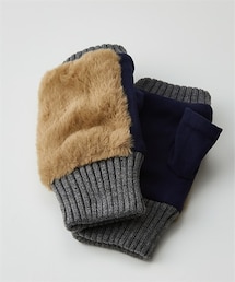 ファー×フリースバイカラーハンドウォーマー