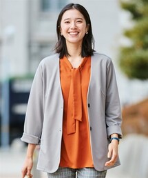 nissen | 大きいサイズ 美ラクRUタッチシンプルジャケット（接触冷感）(ノーカラージャケット)