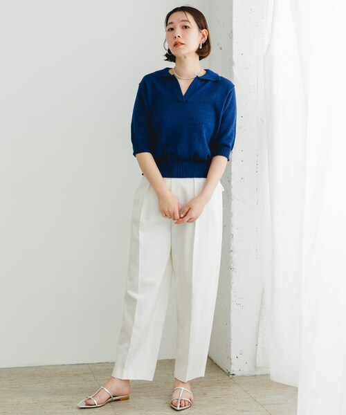 URBAN RESEARCH ROSSO（アーバンリサーチロッソ）の「F by ROSSO　オープンカラーサマーニット（ニット/セーター・レディース・L/BEIGE/BLUE/BORDER・FREE）」の19枚目の写真