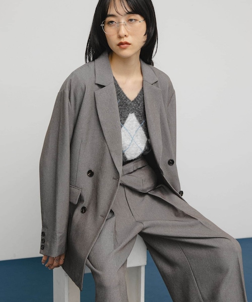 KBF（ケイビーエフ）の「バッグSETダブルジャケット（テーラードジャケット・レディース・BROWN MIX/GRAY MIX/BLACK・one）」の3枚目の写真