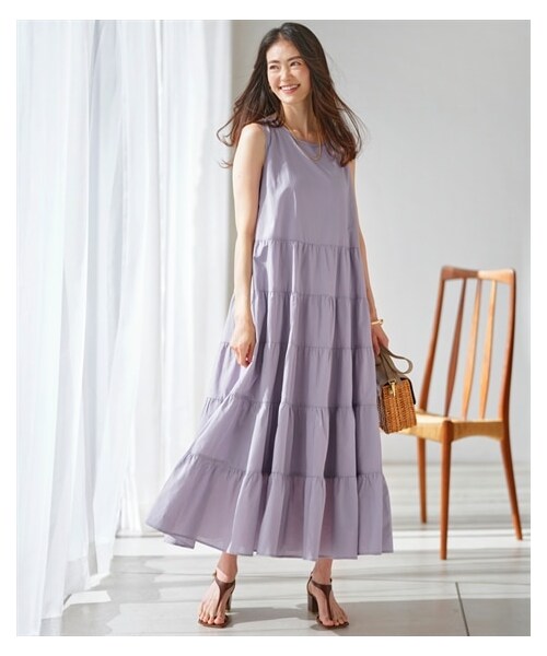 nissen（ニッセン）の「綿１００％ティアードワンピース【OtonaSMILE】（ワンピース・レディース・グレイッシュパープル/モカ/イエロー・M/L/LL/3L/4L/5L）」の10枚目の写真
