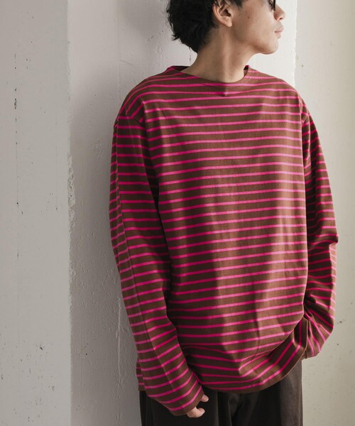 URBAN RESEARCH DOORS(アーバンリサーチドアーズ)の「FORK&SPOON ボートネックボーダー(Tシャツ/カットソー・メンズ・BRN×PNK/GRN×TUQ/YEL×PPL・4/5)」の10枚目の写真