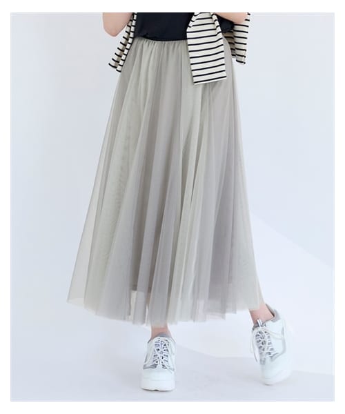 nissen（ニッセン）の「＜大きいサイズ＞２色重ねロング丈カラーチュールスカート（スカート・レディース・パープル×ピンク/黒×チャコールグレー/ライトグレー×グレー/オリーブ×ピスタチオ/ブルー×ライトブルー・L/LL/3L/4L/5L/6L/8L/10L）」の8枚目の写真