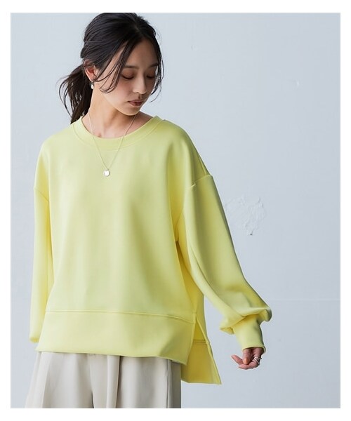 nissen（ニッセン）の「なめらかポンチ素材　サイドスリットプルオーバー（セットアップ可能）＜大きいサイズ有＞（Tシャツ/カットソー・レディース・黒/グレイッシュブルー/杢チャコールグレー/ディープグリーン/モカ/グレイッシュパープル/オフホワイト/グレージュ/パステルレモン・S/M/L/LL/3L/4L/5L/6L/8L/10L）」の10枚目の写真