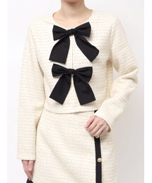 CALNAMUR | カットラメツイードリボンジャケット(ノーカラージャケット)