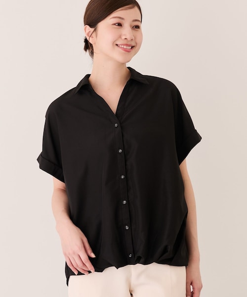Jayro(ジャイロ)の「裾タック半袖ブラウス(シャツ/ブラウス・レディース・ブラック/チャコール/ホワイト系/ベージュ系/ブルー系・M)」の2枚目の写真