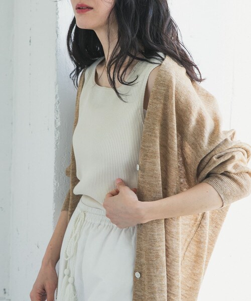 URBAN RESEARCH DOORS（アーバンリサーチドアーズ）の「針抜きテレコスクエアタンクトップ（タンクトップ・レディース・IVORY/BEIGE/BLACK・Free）」の4枚目の写真