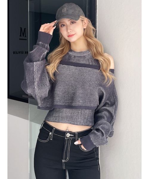 GYDA（ジェイダ）の「MANY WAYニットSETトップス（ニット/セーター・レディース・オフホワイト/ライトミックス/ダークミックス・F）」の6枚目の写真