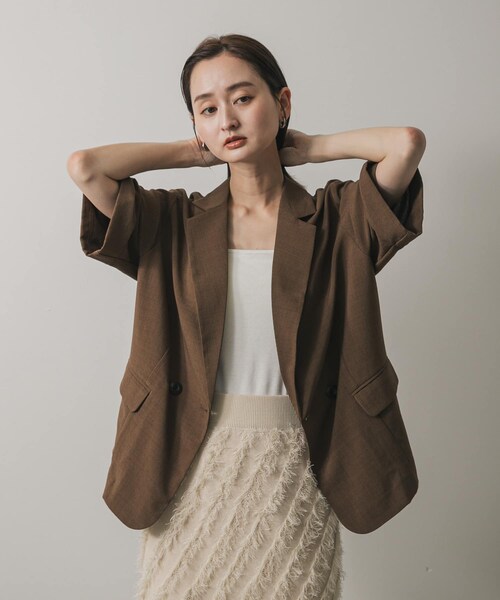 SENSE OF PLACE by URBAN RESEARCH（センスオブプレイスバイアーバンリサーチ）の「『UR TECH DRYLUXE』リネンライクジャケット（テーラードジャケット・レディース・GREIGE/CHARCOAL/BROWN/NAVY・one）」の15枚目の写真