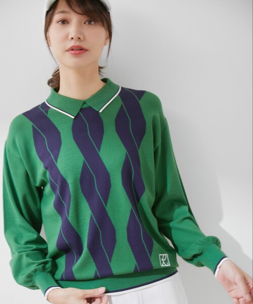 ROPE'（ロペ）の「ケーブル柄衿使いパフ袖長袖プルオーバー（ニット/セーター・レディース・ホワイト/グリーン/ネイビー・L/M/S）」の10枚目の写真