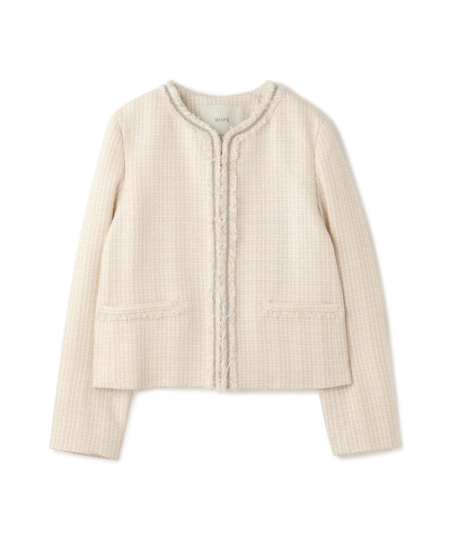 ROPE'（ロペ）の「ミックスツイードノーカラージャケット/26SS（ノーカラージャケット・レディース・ブラック系/オフホワイト/ネイビー・36/38/40）」の2枚目の写真