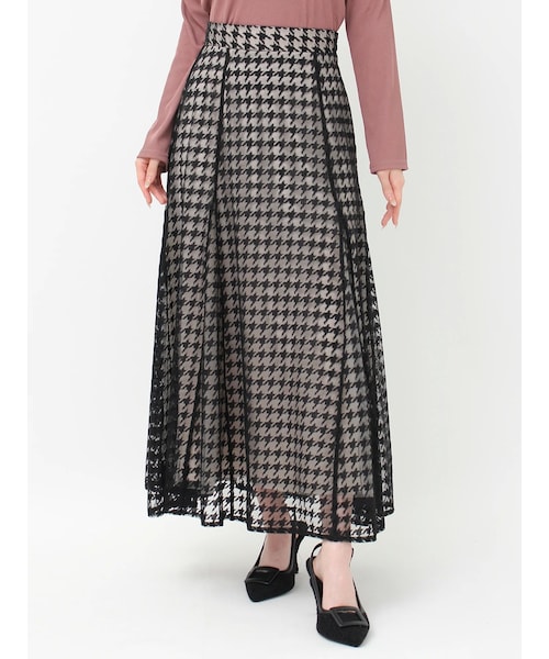 ハウンドトゥースシアーフレアスカート