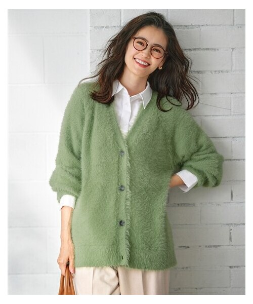 nissen（ニッセン）の「シャギーニットカーディガン【OtonaSMILE】（カーディガン/ボレロ・レディース・インディゴブルー/スプラウトグリーン・M/L/LL/3L/4L/5L/6L）」の3枚目の写真