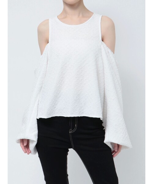 GYDA（ジェイダ）の「ショルダーOPENジャカードブラウス（シャツ/ブラウス・レディース・オフホワイト/ブラック・F）」の4枚目の写真