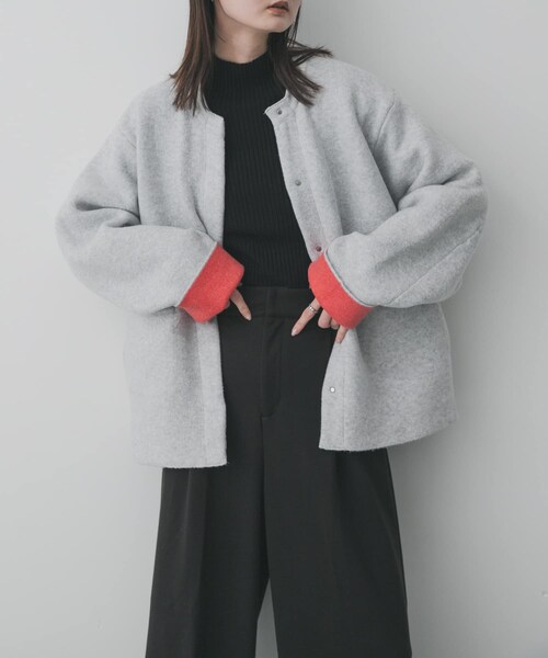 SENSE OF PLACE by URBAN RESEARCH（センスオブプレイスバイアーバンリサーチ）の「バイカラーニットコート（テーラードジャケット・レディース・L.GRY×PNK/CHA×BLU/MOC×YEL/YEL×GRY・one）」の2枚目の写真