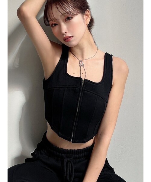 RESEXXY（リゼクシー）の「センターZIPコルセットトップス【セットアップ着用可能】（タンクトップ・レディース・ライトグレー/チャコールグレー/ブラック・F）」の16枚目の写真