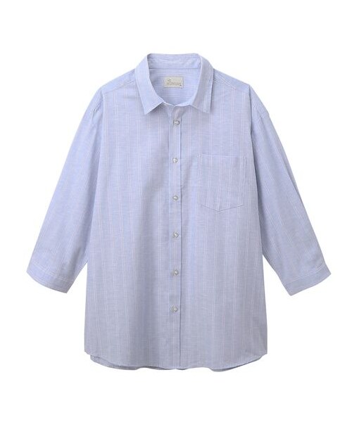 nissen（ニッセン）の「七分袖レギュラーカラーシャツ　吸汗速乾　【大きいサイズ】（シャツ/ブラウス・メンズ・ブルー×レッドストライプ/ネイビーストライプ・3L/4L/5L）」の4枚目の写真