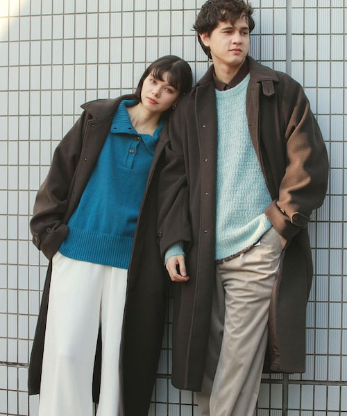 SENSE OF PLACE by URBAN RESEARCH(センスオブプレイスバイアーバンリサーチ)の「『ユニセックス』バルマカーンルーズコート(ステンカラーコート・メンズ・BLACK/D.BROWN/BLUE/BRN×BLK・M/L)」の2枚目の写真