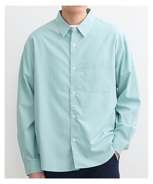 nissen（ニッセン）の「オーバーサイズレギュラーカラーシャツ　接触冷感（シャツ/ブラウス・メンズ・グリーン/ブルー/ライトグレーストライプ・M/L/LL）」の6枚目の写真