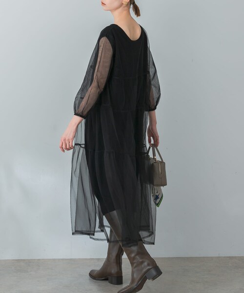 URBAN RESEARCH ROSSO（アーバンリサーチロッソ）の「TORRAZZO DONNA　ニット×オーガンジーリバーシブルワンピース（ワンピース・レディース・BEIGE/BLACK・FREE）」の10枚目の写真
