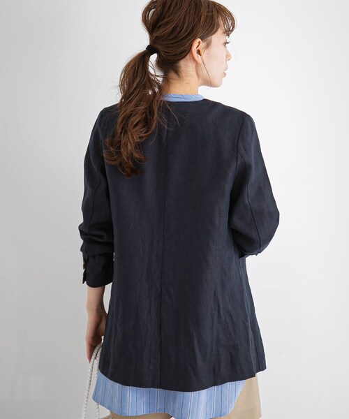 URBAN RESEARCH Sonny Label（アーバンリサーチサニーレーベル）の「リネンノーカラージャケット（ノーカラージャケット・レディース・エクリュ/ネイビー/グレージュ・FREE/Free）」の20枚目の写真