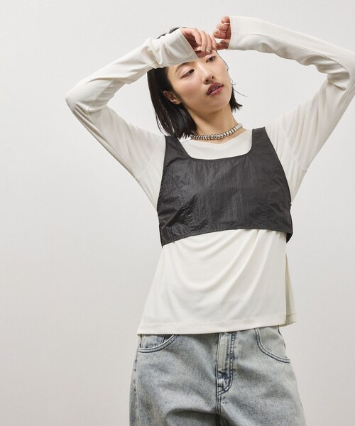 ADAM ET ROPE'（アダムエロペ）の「リボンタンクコンビロンT（Tシャツ/カットソー・レディース・ホワイト系/ダークブラウン系・F）」の16枚目の写真