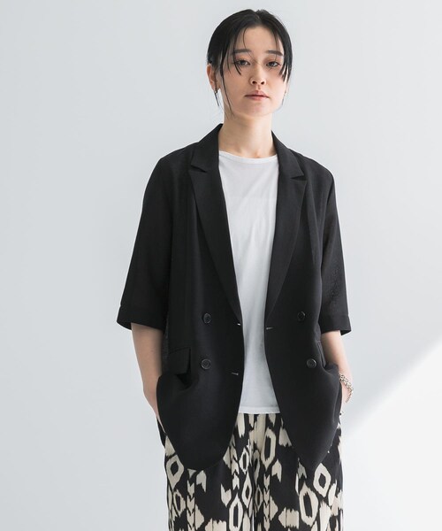 URBAN RESEARCH（アーバンリサーチ）の「『イージーケア』シアーメッシュハーフスリーブジャケット（テーラードジャケット・レディース・BEIGE/BLACK・FREE）」の10枚目の写真