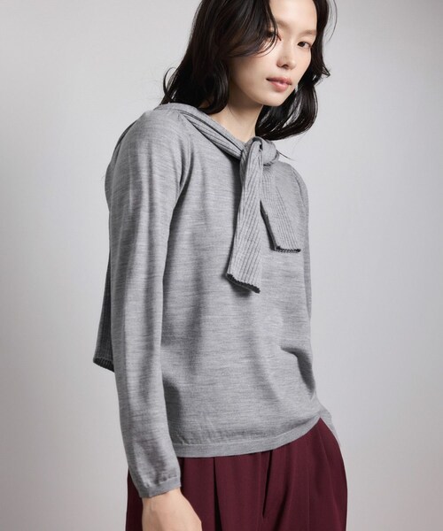 ROPE'（ロペ）の「袖ギャザークルーネックニットプルオーバー/イージーケア（ニット/セーター・レディース・ブラック/グレー/オフホワイト/レッド/ローズピンク・F）」の9枚目の写真