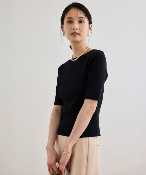 ROPE'（ロペ）の「【洗える】テレコ5分袖ニットプルオーバー（ニット/セーター・レディース・ブラック/ホワイト/ブラウン・F）」の14枚目の写真