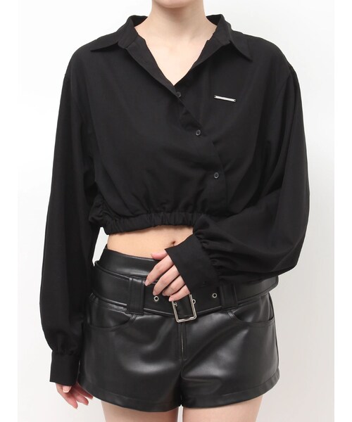GYDA(ジェイダ)の「GYDAプレートカシュクールショートブラウス(シャツ/ブラウス・レディース・オフホワイト/ブラック・F)」の2枚目の写真