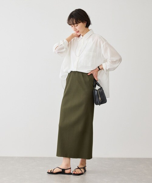 ROPE' PICNIC(ロペピクニック)の「お着軽シャツシリーズ 無地・ストライプ 2WAYシアーブラウス/接触冷感・通気性(シャツ/ブラウス・レディース・ホワイト/ネイビー/ブルー/ブルー系/ピンク/イエロー/ラベンダー/ダークブラウン/サックス/オレンジ・F)」の14枚目の写真