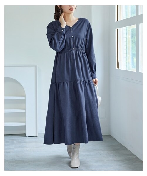nissen（ニッセン）の「大きいサイズ ティアードロングワンピース（ワンピース・レディース・グリーン/ネイビー/チャコールグレー・L/LL/3L/4L/5L/6L/8L/10L）」の5枚目の写真