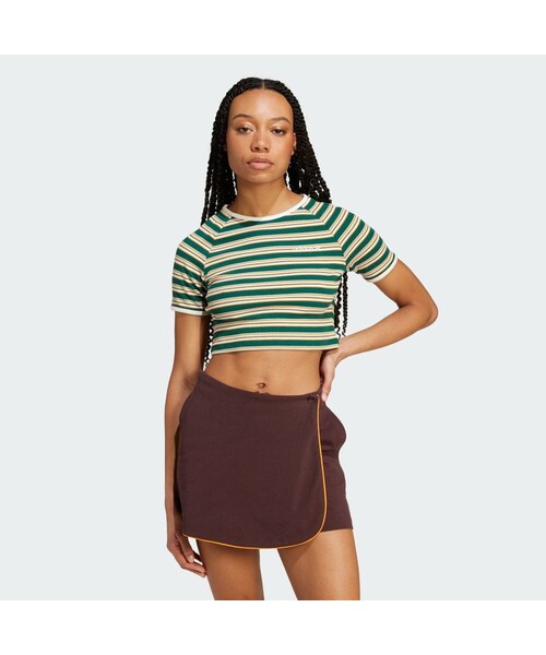 adidas(アディダス)の「'80s リブストライプ ベビー 半袖Tシャツ(トップス・レディース・マルチカラー/カレッジグリーン/マルチカラー/クリアスカイ/マルチ・XS/J/XS/S/M/L/XL/2XL/J/3XL/J/S/J/M/J/L/J/XL/J/2XL/3XL/5XL)」の1枚目の写真