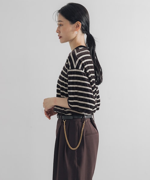 URBAN RESEARCH（アーバンリサーチ）の「ベロアボーダーカットソー（Tシャツ/カットソー・レディース・BEIGE/DARK BROWN・FREE）」の9枚目の写真