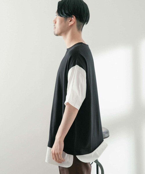ITEMS URBANRESEARCH(アイテムズ アーバンリサーチ)の「布帛切替レイヤードクルーネックトップス(Tシャツ/カットソー・メンズ・BLK/BEG/MTD/GRY・M/L)」の12枚目の写真