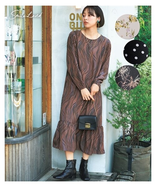 nissen（ニッセン）の「大きいサイズゆるシルエットプリントデザインワンピース（ワンピース・レディース・アイボリー系花柄/パープル系/黒系ドット/黒系花柄・L~LL相当/3L~4L相当/5L~6L相当/8L相当/10L相当）」の21枚目の写真