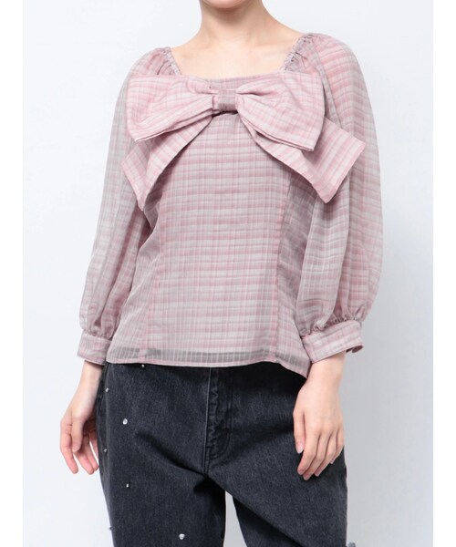 CALNAMUR（カルナムール）の「3WAY PLAID RIBBON BL/3WAYプレイドリボンブラウス（シャツ/ブラウス・レディース・ホワイト/ピンク/ブラウン・F）」の9枚目の写真