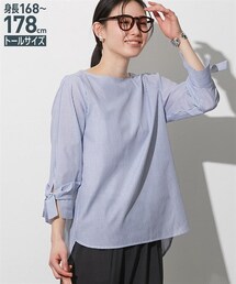 nissen | 高身長　袖リボンストライプブラウスプルオーバー（トールサイズ）(シャツ/ブラウス)