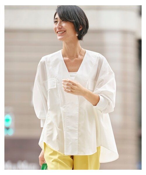 nissen（ニッセン）の「Vネックビッグブラウス【OtonaSMILE】（シャツ/ブラウス・レディース・オフホワイト/オレンジ/黒/サックス・M/L/LL/3L/4L/5L）」の17枚目の写真