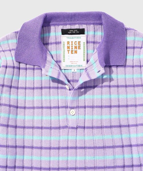ADAM ET ROPE'（アダムエロペ）の「【RICE NINE TEN/ライス ナイン テン】RIBBED KNIT POLO SHIRT（ポロシャツ・メンズ・グレー/ベージュ/ラベンダー系・1/2）」の9枚目の写真
